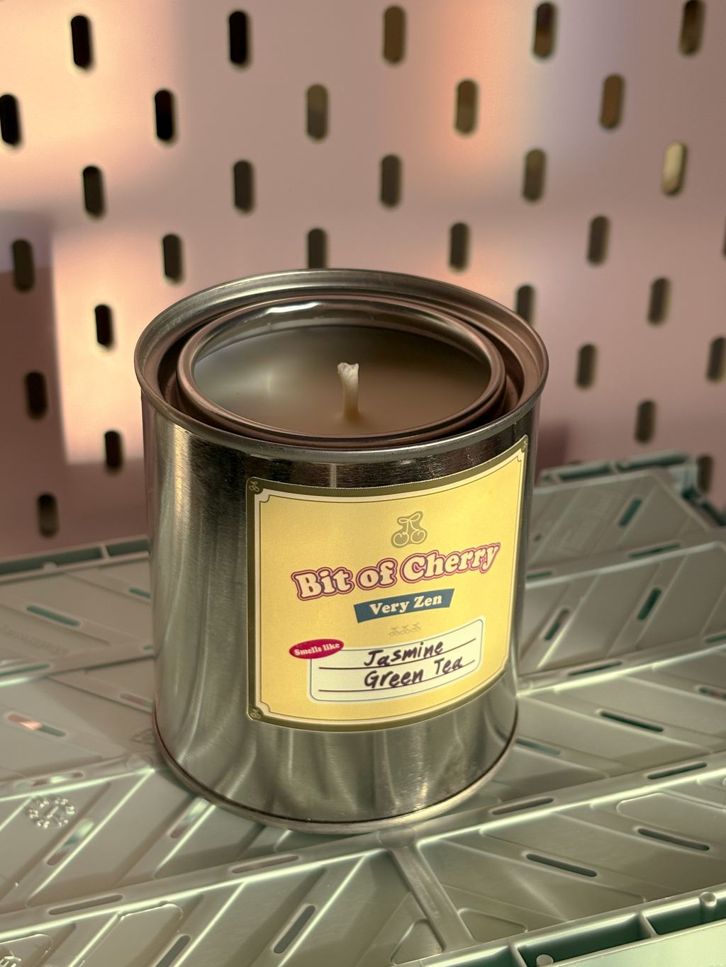 Jasmine Green Tea scented candle 11.3 oz tin can 'Bit of Cherry'