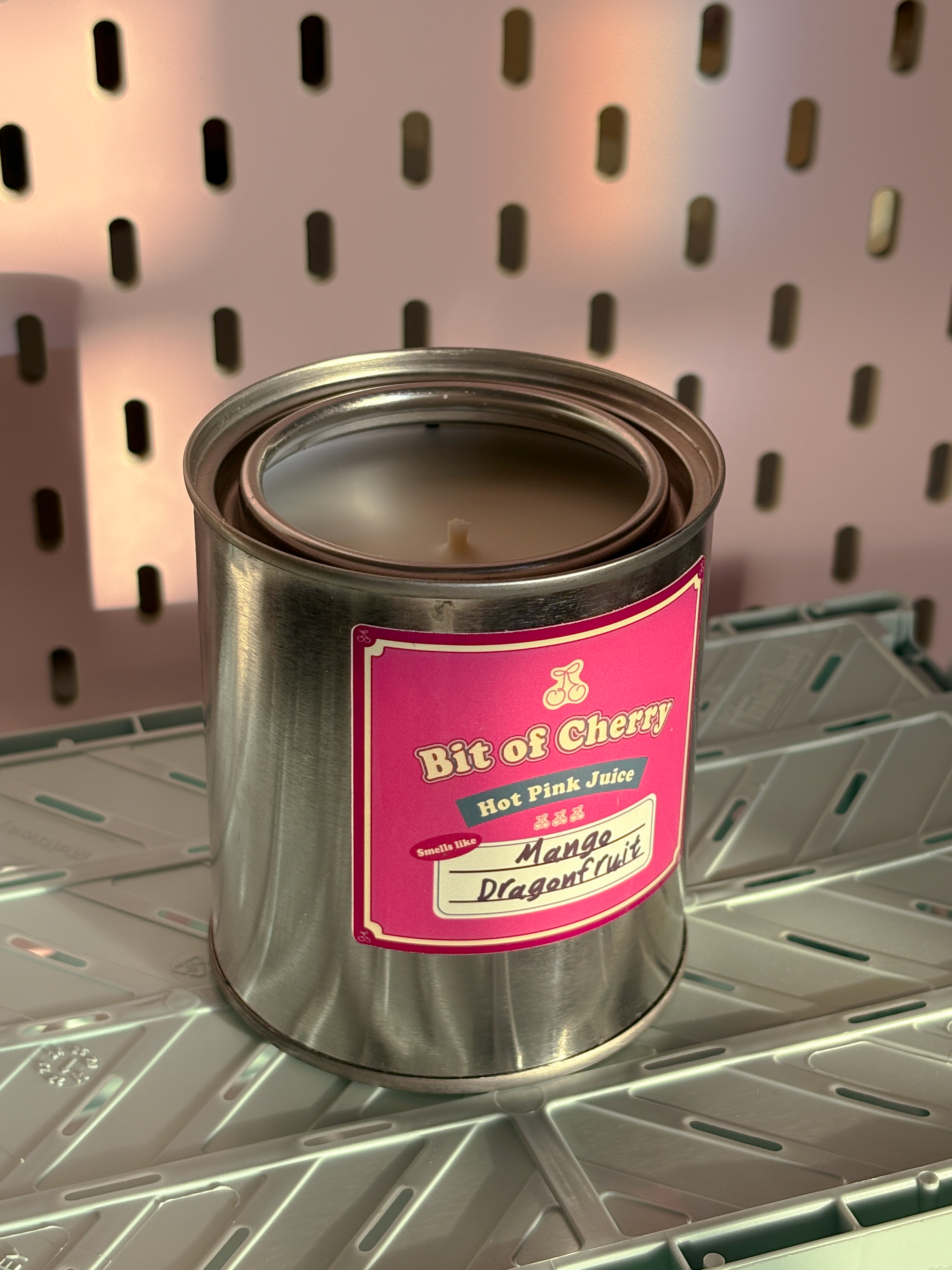 Mango Dragon fruit scented candle 11.3 oz tin can 'Bit of Cherry'