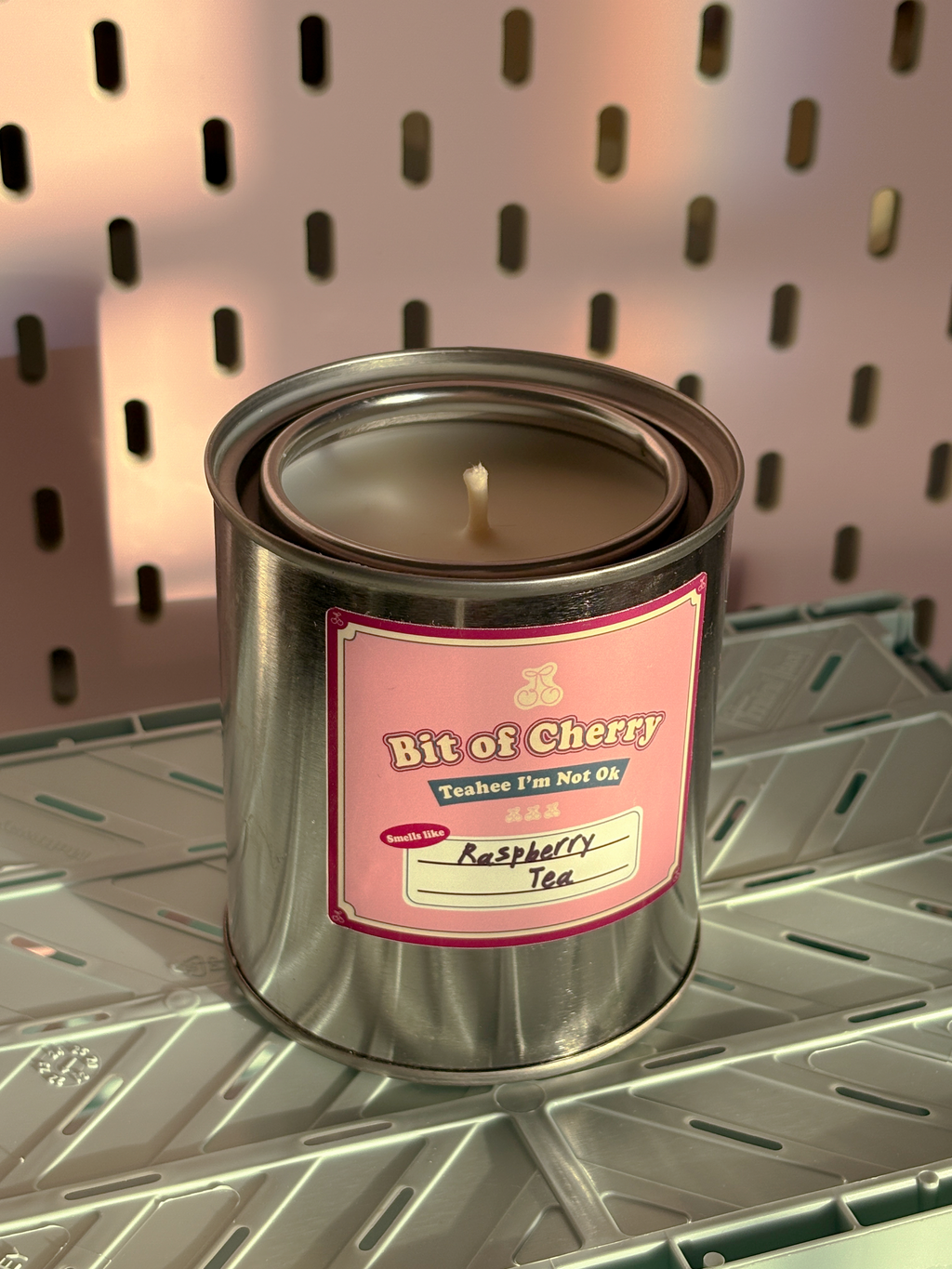 Raspberry Tea scented candle 11.3 oz tin can 'Bit of Cherry'