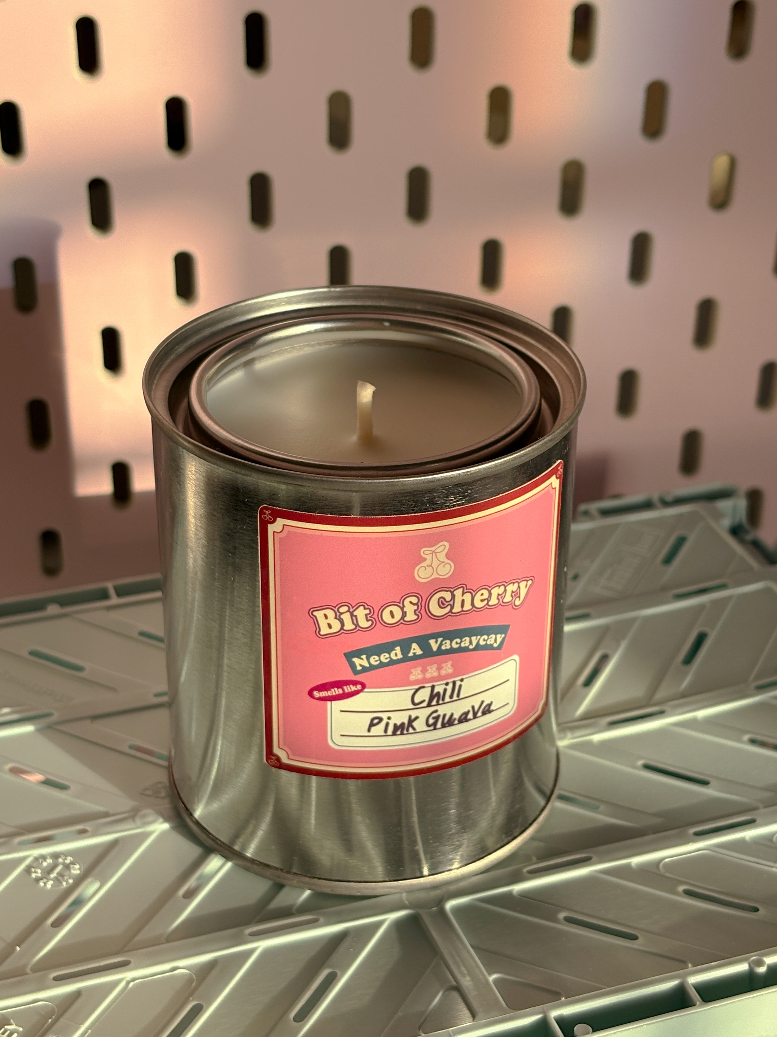 Chili Pink Guava scented candle 11.3 oz tin can 'Bit of Cherry'