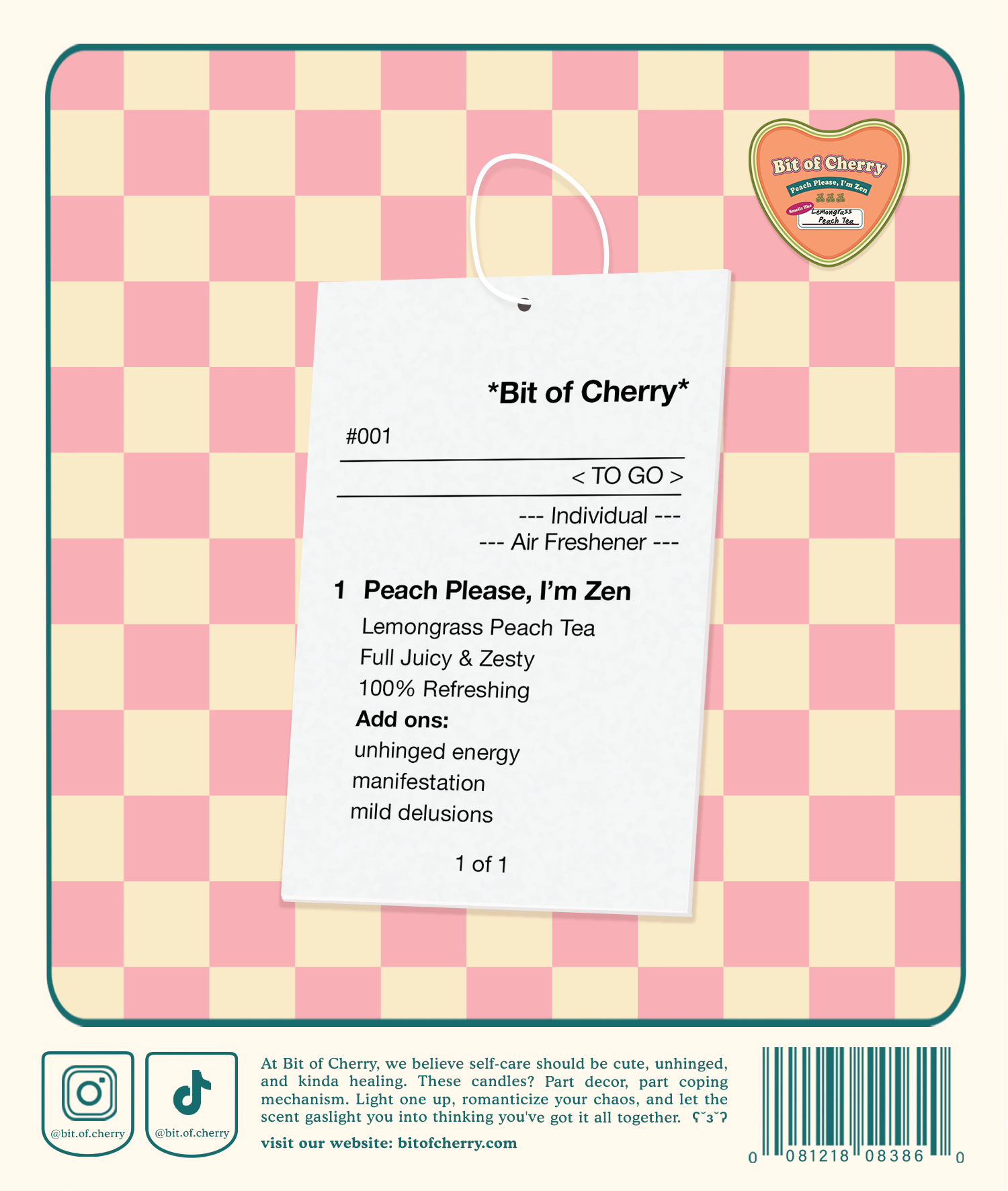 cute 'Lemongrass Peach Tea ' scented Air Freshener from 'Bit Of Cherry'