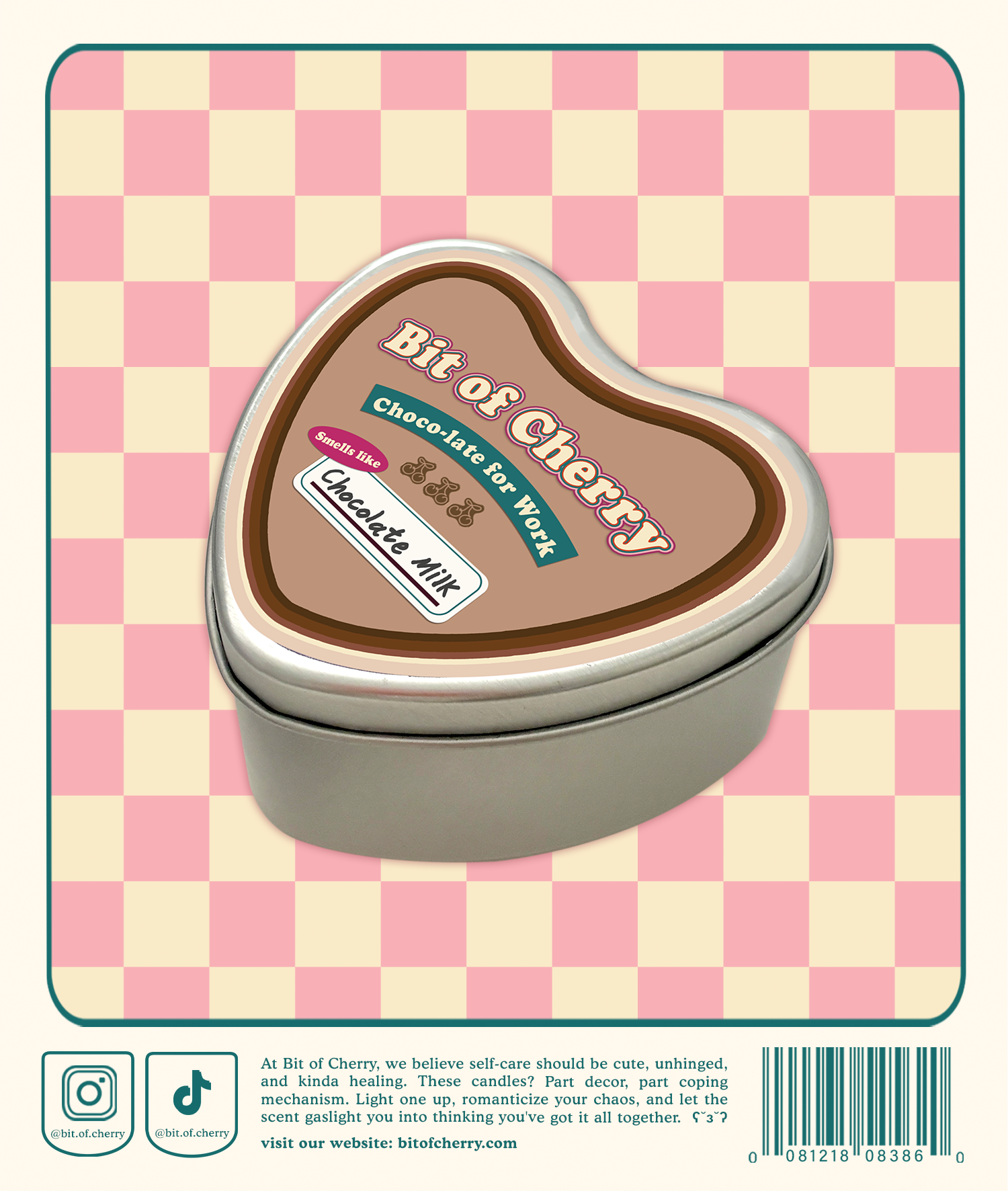 Milk Tea boba Scented candle in 'Chocolate Milk' scent in heart-shaped tin can 4.2 oz from 'Bit of Cherry'