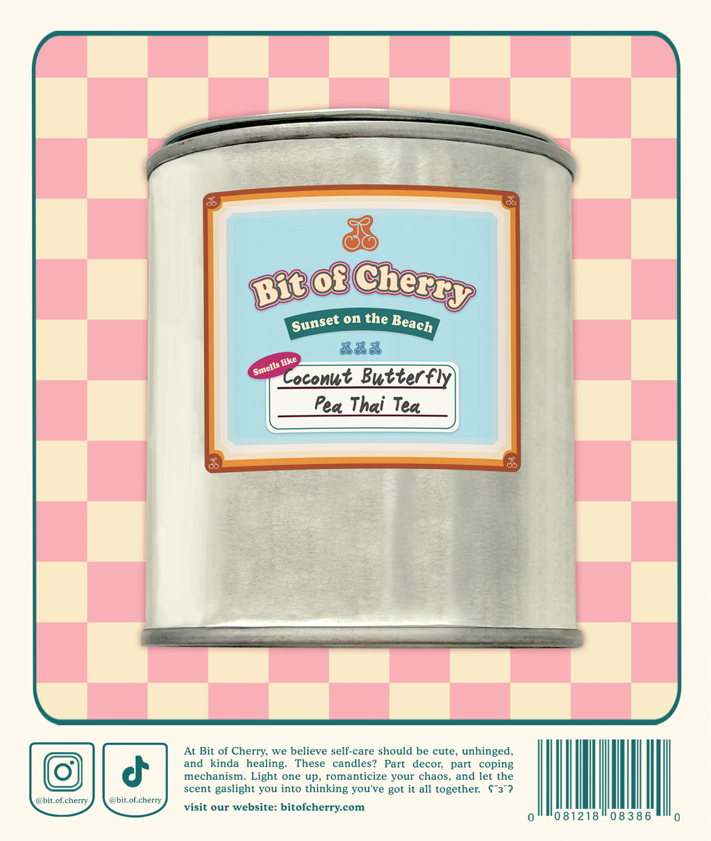 Milk Tea boba Scented candle in 'coconut butterfly pea thai tea' scent in Tin can 11.3 oz from 'Bit of Cherry'