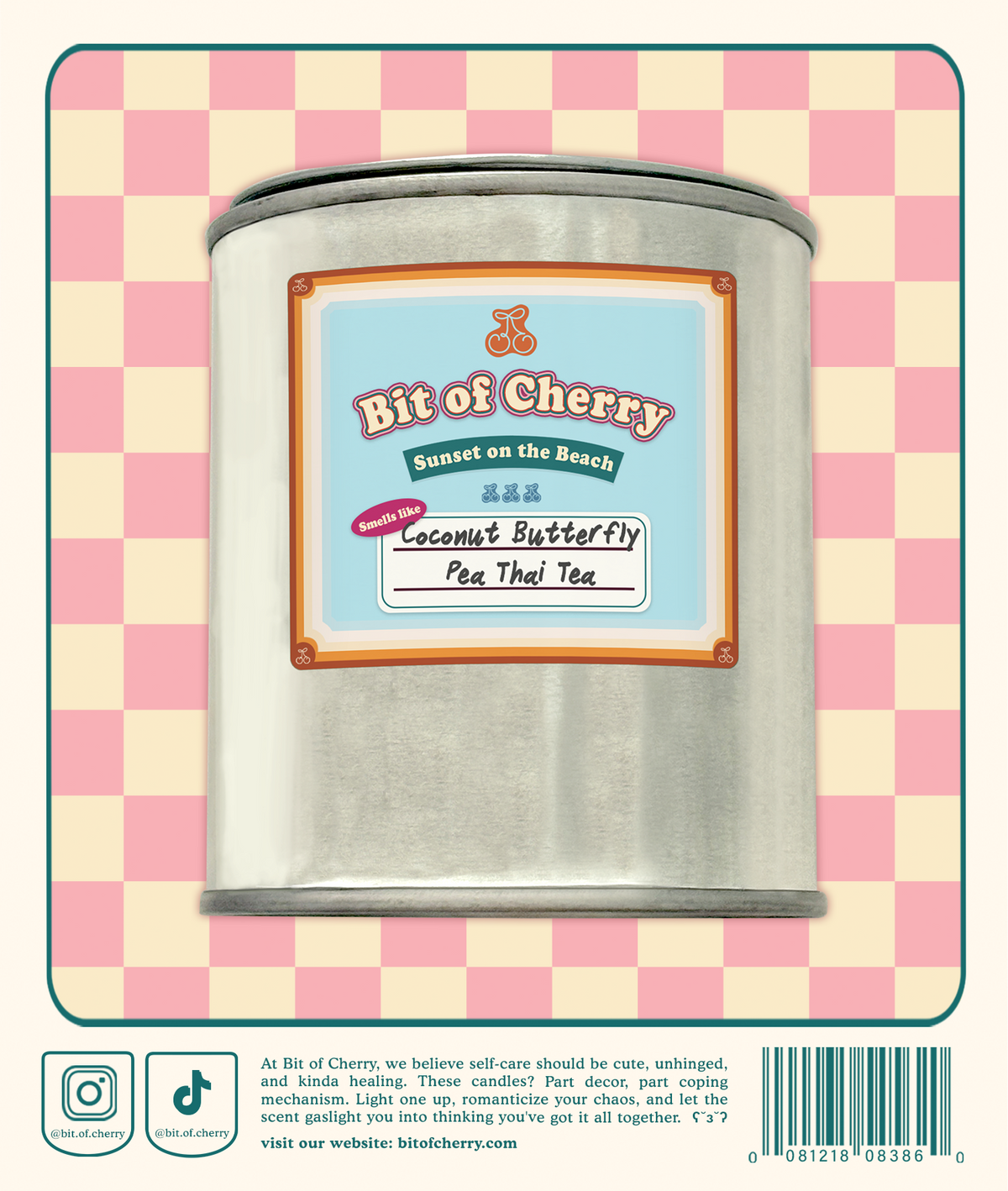 Milk Tea boba Scented candle in 'coconut butterfly pea thai tea' scent in Tin can 11.3 oz from 'Bit of Cherry'