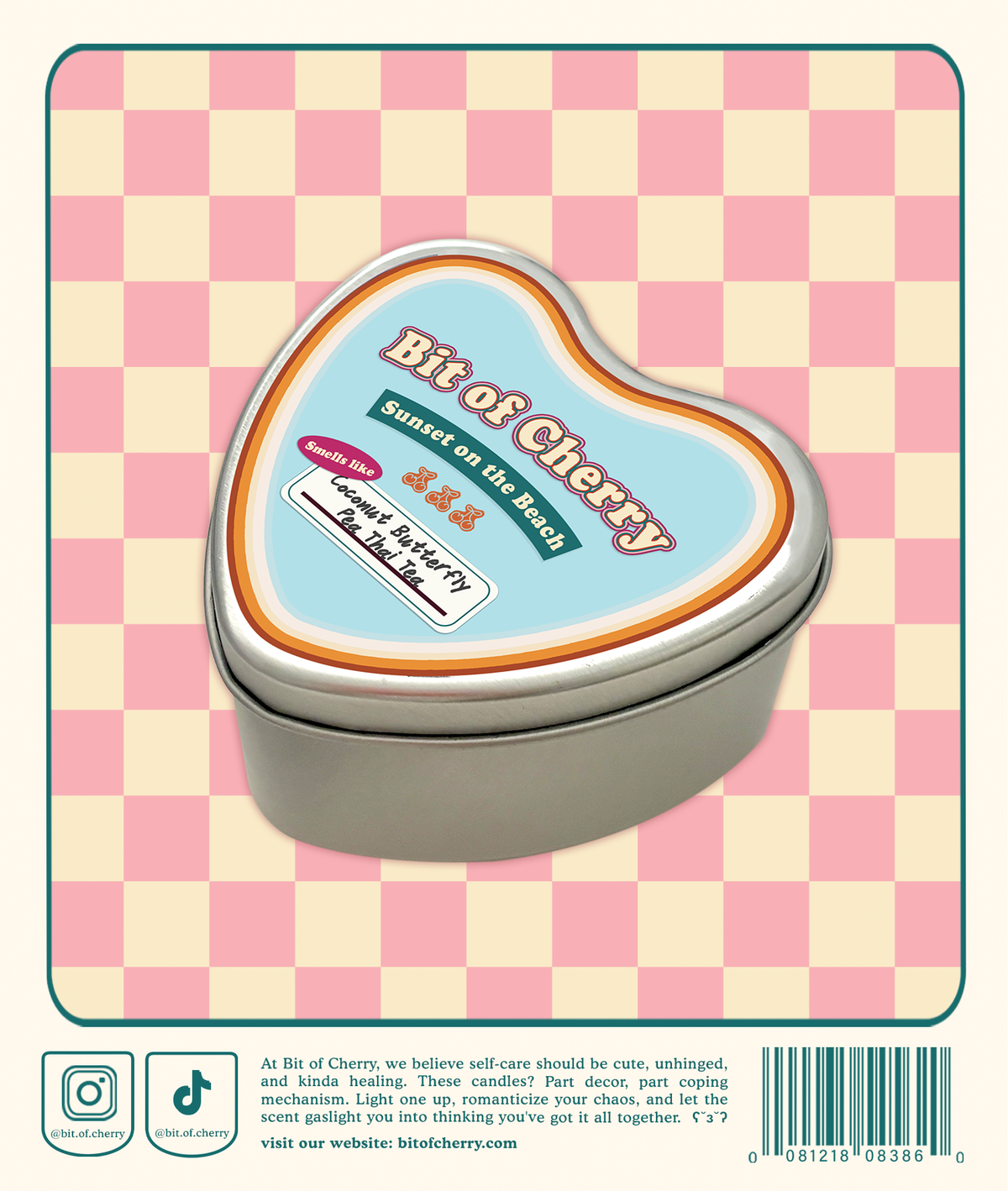 Milk Tea boba Scented candle in 'Coconut Butterfly pea Thai tea' scent in heart-shaped tin can 4.2 oz from 'Bit of Cherry'