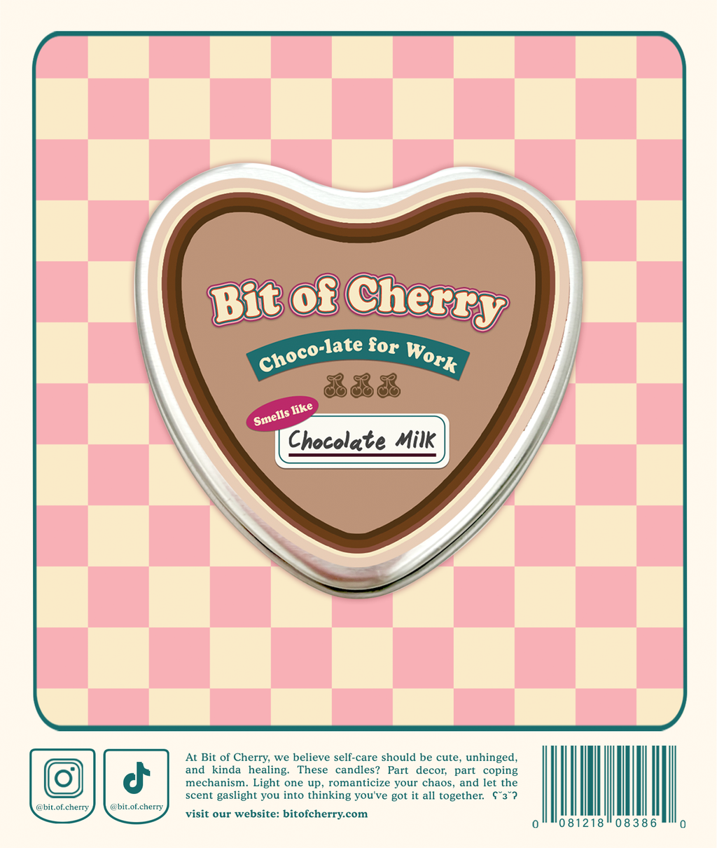 Milk Tea boba Scented candle in 'Chocolate Milk' scent in heart-shaped tin can 4.2 oz from 'Bit of Cherry'