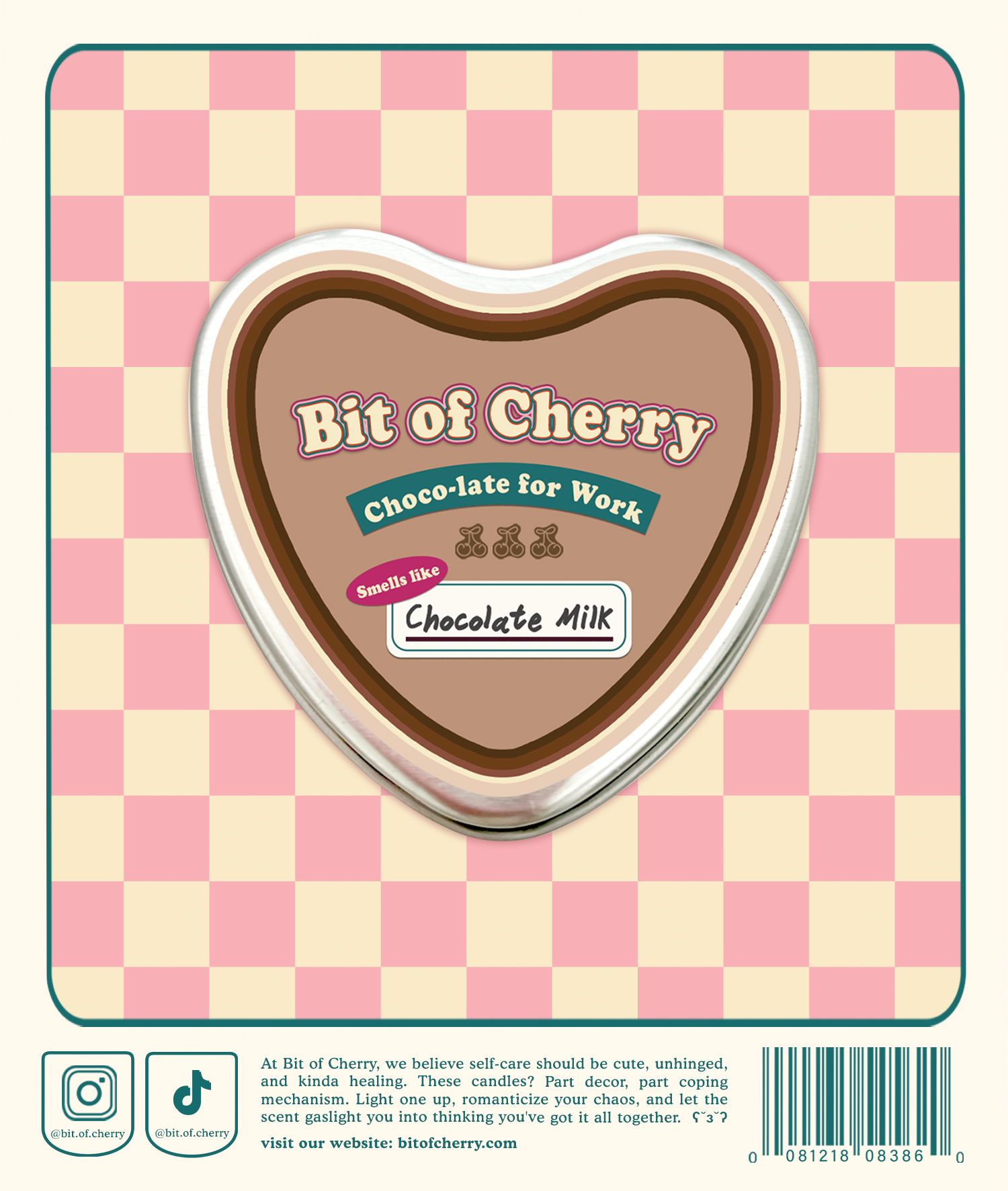 Milk Tea boba Scented candle in 'Chocolate Milk' scent in heart-shaped tin can 4.2 oz from 'Bit of Cherry'