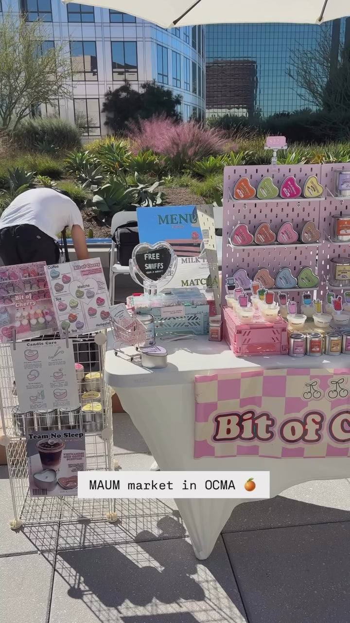 Aesthetic Market table display at Maum Market in OCMA with 'Bit of Cherry'